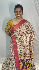 Vriksham Off White Kalamkari Saree with Nizam Border-VS4408